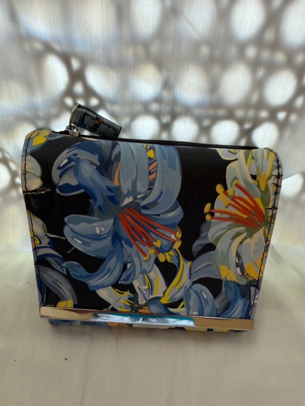 Floral Print Clutch Wallet – Black w/ Blue Lily Design